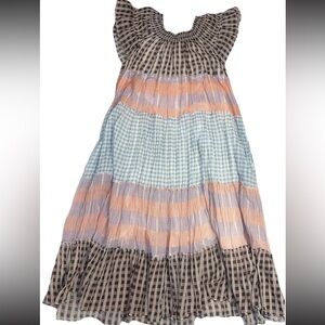 Free People Tiered Gingham Maxi Dress Smocked Colorblock Boho Cottagecore